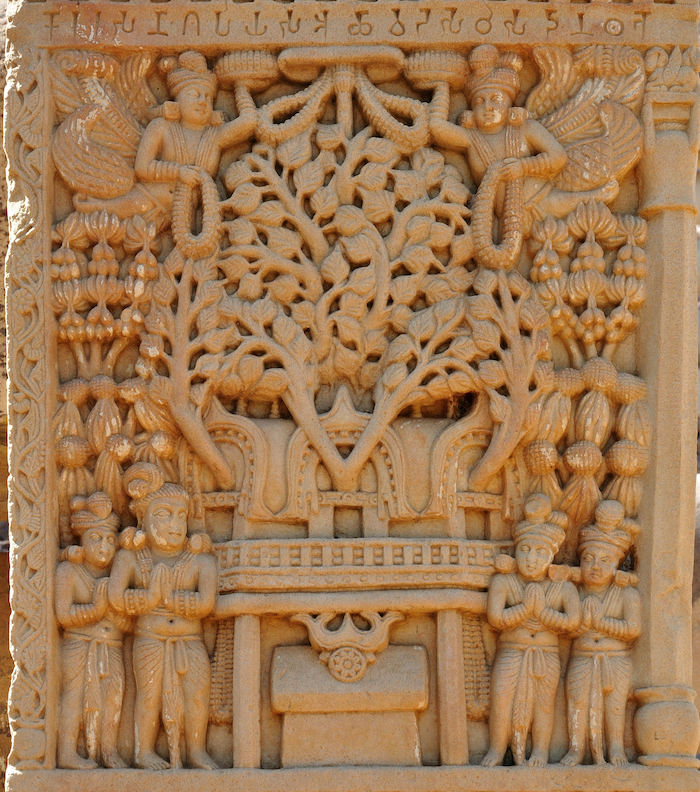 Pipal_tree_temple_of_Bodh_Gaya_depicted_in_Sanchi_Stupa_1_Eastern_Gateway